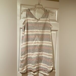 LOFT Salmon, white, and Gray Striped Lounge Dress-size small. Linen